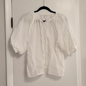 Frame Puff Sleeve Eyelet Blouse